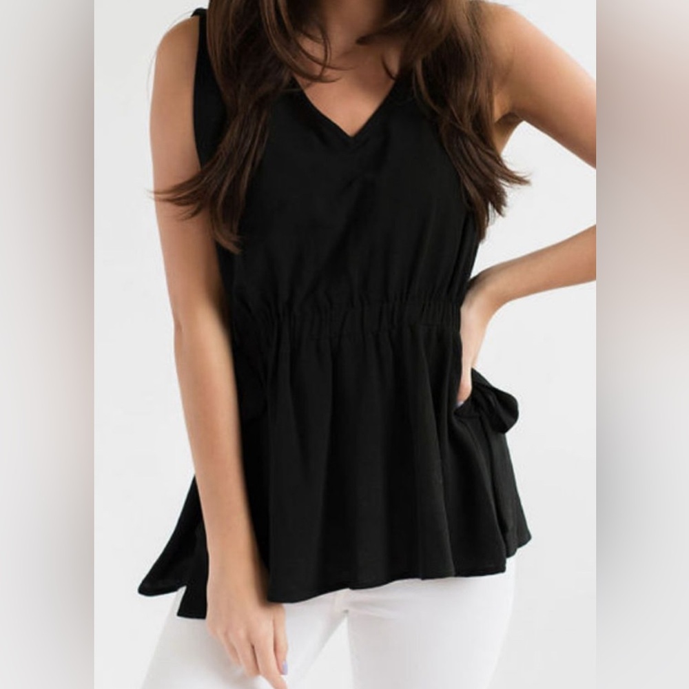 DKNY DRESSY V-NECK TANK TOP SIDES TIES ELASTIC WAIST SLEEVELESS BLACK SIZE S - Picture 2 of 10